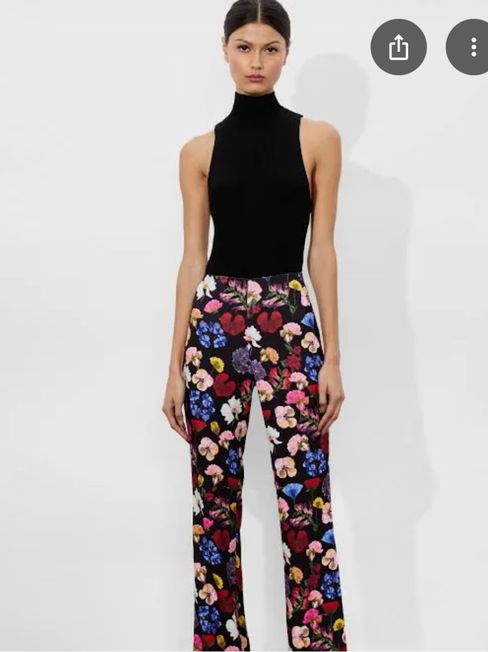 Alice + Olivia Black Floral Bootcut Pants Botanical Black - Picture 3 of 11